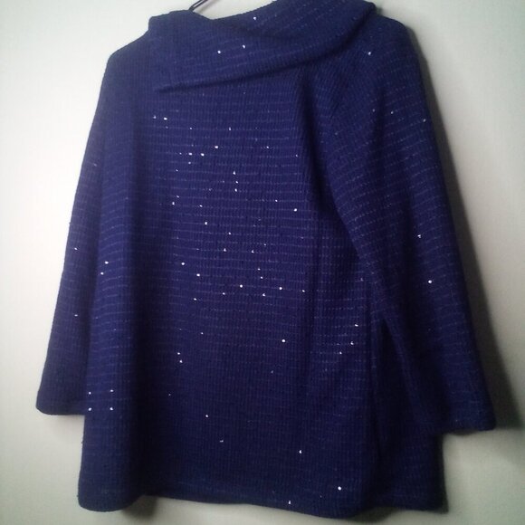 Ruby Rd Sweater M Women Pullover 3/4 Sleeve Cowl Neck Button Detail Blue - Picture 4 of 14